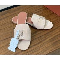 Durable Loro Piana Summer Charms Slides Sandal in Suede LP62024 Beige