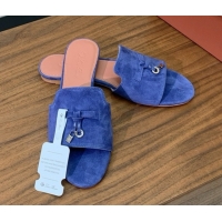 Best Grade Loro Piana Summer Charms Slides Sandal in Suede LP62025 Blue