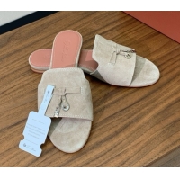 Charming Loro Piana Summer Charms Slides Sandal in Suede LP62026 Deep Khaki