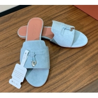 Top Design Loro Piana Summer Charms Slides Sandal in Suede LP62027 Light Blue
