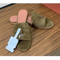 Shop Duplicate Loro Piana Summer Charms Slides Sandal in Suede LP62028 Brown