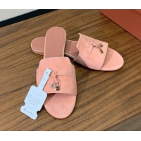 Popular Style Loro Piana Summer Charms Slides Sandal in Suede LP62029 Pink
