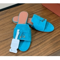 Low Price Loro Piana Summer Charms Slides Sandal in Suede LP62030 Blue