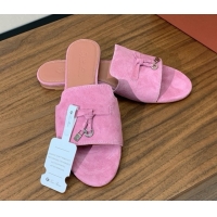 Low Cost Loro Piana Summer Charms Slides Sandal in Suede LP62031 Peach Pink