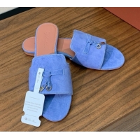 Good Looking Loro Piana Summer Charms Slides Sandal in Suede LP62032 Blue