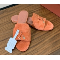 Best Price Loro Piana Summer Charms Slides Sandal in Suede LP62034 Orange