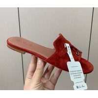 Luxurious Loro Piana Summer Charms Slides Sandal in Suede LP62035 Red