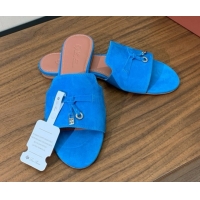 Purchase Loro Piana Summer Charms Slides Sandal in Suede LP62036 Peacock Blue