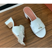 Big Discount Loro Piana Summer Charms Sandal 5.5cm Heel in Ostrich Pattern Leather LP62303 White