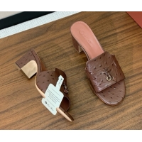 Unique Style Loro Piana Summer Charms Sandal 5.5cm Heel in Ostrich Pattern Leather LP62304 Caramel