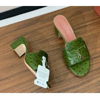 Grade Quality Loro Piana Summer Charms Sandal 5.5cm Heel in Ostrich Pattern Leather LP62308 Green