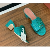 Best Grade Loro Piana Summer Charms Sandal 5.5cm Heel in Ostrich Pattern Leather LP62309 Green