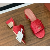 Shop Duplicate Loro Piana Summer Charms Sandal 5.5cm Heel in Ostrich Pattern Leather LP62311 Red
