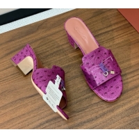 Charming Loro Piana Summer Charms Sandal 5.5cm Heel in Ostrich Pattern Leather LP62311 Purple