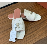 Popular Style Loro Piana Summer Charms Slides Sandal in Ostrich Pattern Leather LP62313 Apricot
