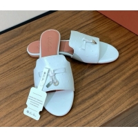 Good Quality Loro Piana Summer Charms Slides Sandal in Ostrich Pattern Leather LP62315 White
