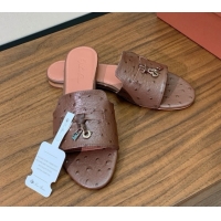 Best Product Loro Piana Summer Charms Slides Sandal in Ostrich Pattern Leather LP62317 Caramel