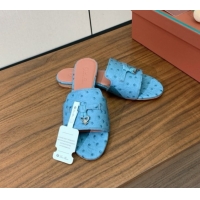 Purchase Loro Piana Summer Charms Slides Sandal in Ostrich Pattern Leather LP62318 Blue