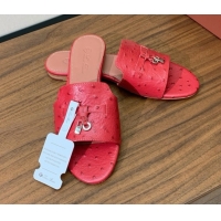 Sumptuous Loro Piana Summer Charms Slides Sandal in Ostrich Pattern Leather LP62323 Red