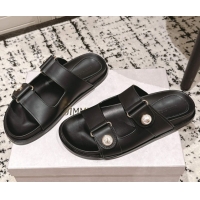 Unique Style Jimmy Choo Fayence Flat Slides Sandal in Leather with Pearl Embellishment Black 0605105