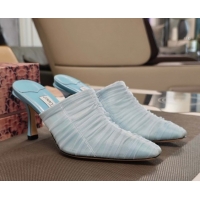 Best Grade Jimmy Choo Lotta Tulle Mesh and Nappa Leather Heel Mules 8.5cm Blue 0605113