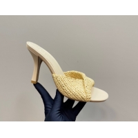 Sophisticated Bottega Veneta Blink High Heel Slides Sandal 9cm in Crochet Raffia Straw Beige 0428085