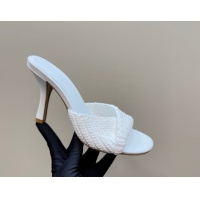 Hot Style Bottega Veneta Blink High Heel Slides Sandal 9cm in Crochet Raffia Straw White 0428086