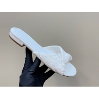 Classic Hot Bottega Veneta Blink Flat Slides Sandal in Crochet Raffia Straw White 0428091