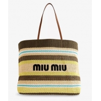 Buy Discount Miu Miu Logo-Embroidered Striped Raffia Tote Bag M0805