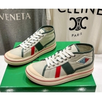 Most Popular Bottega Veneta Eliot Mid-top Sneakers in Canvas with Leather Trim Aloe Green/Jade White 0428095