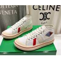 Pretty Style Bottega Veneta Eliot Mid-top Sneakers in Canvas with Leather Trim White/Sea Salt 0428096