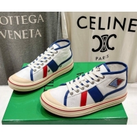 Best Price Bottega Veneta Eliot Mid-top Sneakers in Canvas with Leather Trim White/Blue 0428097