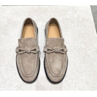 Unique Style Bottega Veneta Astaire Loafers in Suede with One-Tone Knot Grey 0428104