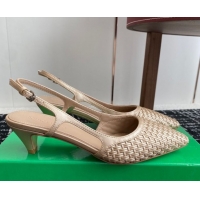 Good Quality Bottega Veneta Intrecciato Leather Slingback Pumps 4.5cm Gold-Tone 2025 BV060401