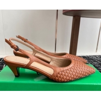 Grade Quality Bottega Veneta Intrecciato Leather Slingback Pumps 4.5cm Brown 2025 BV060401