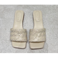 Top Design Bottega Veneta Parco Square Flat Slides Sandals in Soft Intrecciato Leather White 0604012