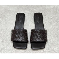 Top Design Bottega Veneta Parco Square Flat Slides Sandals in Soft Intrecciato Leather Fondant Brown 0604013