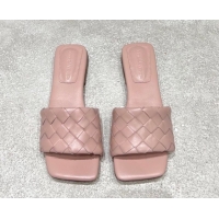 Popular Style Bottega Veneta Parco Square Flat Slides Sandals in Soft Intrecciato Leather Light Pink 0604014
