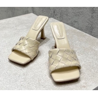 Trendy Design Bottega Veneta Parco Square Heel Slides Sandals 9cm in Soft Intrecciato Leather Sea Salt White 837737