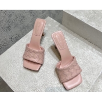 Hot Style Bottega Veneta Parco Square Heel Slides Sandals 9cm in Soft Intrecciato Leather Light Pink 2025 837737