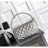Super Quality Chanel Patent Calfskin Mini Flap Bag with Top Handle Bag 0702 Silver 2025