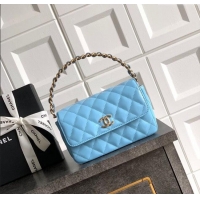 Good Looking Chanel Patent Calfskin Mini Flap Bag with Top Handle Bag 0702 Light Blue 2025