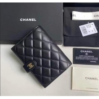 Good Quality Chanel Lambskin Passport Cover A3658 Black/Gold 2025