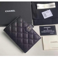 Good Quality Chanel Grained Calfskin Passport Cover A3658 Black/Silver 2025