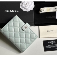 Cheapest Chanel Grained Calfskin Passport Cover A3658 Pale Green/Silver 2025