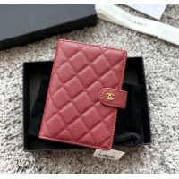 Top Grade Chanel Grained Calfskin Passport Cover A3658 Red 2025