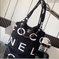 Good Quality Chanel Cotton Coco Beach Bag AA3846 Black/White 2025