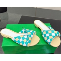 Luxury Discount Bottega Veneta Blink Flat Slides Sandals in Vichy Intrecciato Leather with Folded Detail Beige 0604029