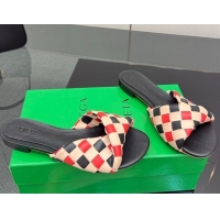 Luxury Cheap Bottega Veneta Blink Flat Slides Sandals in Vichy Intrecciato Leather with Folded Detail Black 0604032