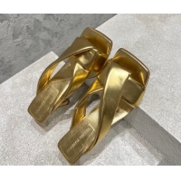 Classic Hot Bottega Veneta Riva Heel Slides Sandal 9cm in Shiny Calfskin with Twisted Strap Gold 0604051